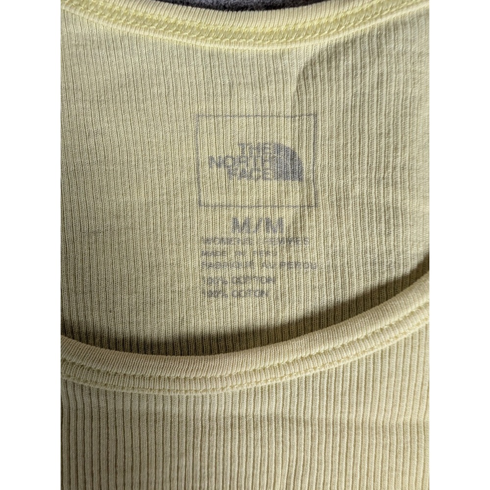 The North Face Womens Ribbed Tank Top Pale Yellow Cotton Logo Graphic Sleeveless - Picture 6 of 8